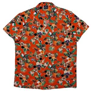 DISNEY Mickey Mouse Hawaiian Shirt Red Green Floral Surf Sunglasses Medium M